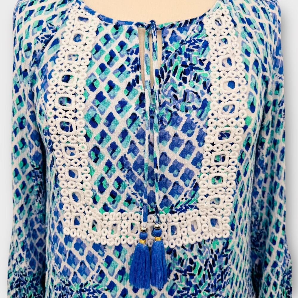 Lilly Pulitzer Amisa Tunic Top Bell Sleeve Crochet Trim Boho Flowy Top Small - Picture 6 of 11